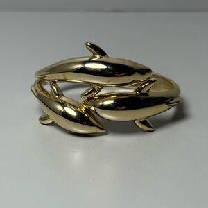 Sleek triple Dolphin Hinged Bangle Bracelet In Gold